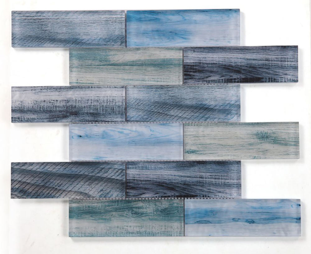 Art Wood Ocean Glass Tile Brick - Ocean Blue - 2 x 6