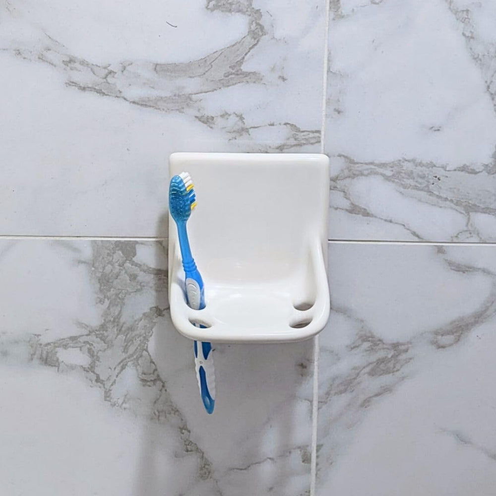 Ceramic Toothbrush Holders for Bathrooms Over Tile Wall Mount Flat Back Tumbler