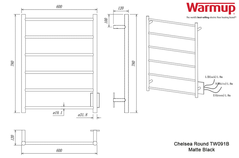 WarmUp Electric Towel Warmers - Chelsea Round Matte Black