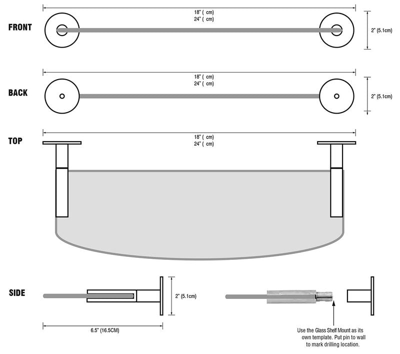 Tempered Glass Shelf OVAL with SS Brackets 18