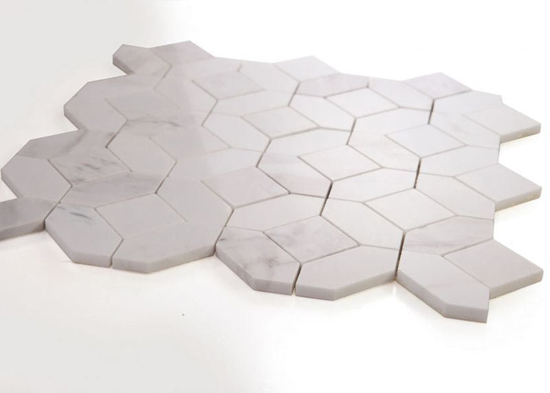 Mosaics Volakas and Thassos Marble Hexagon Pattern - White