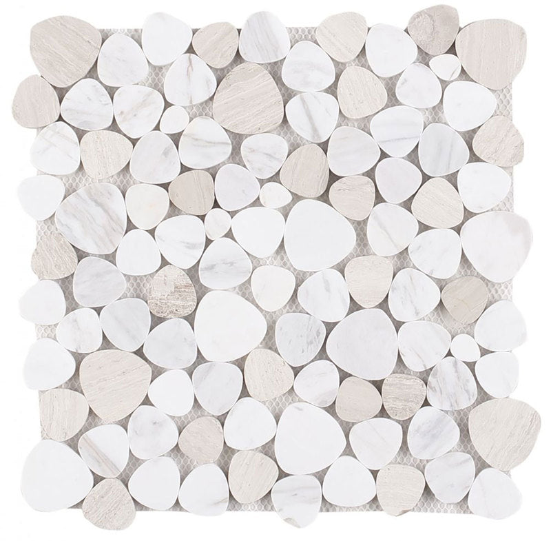 Marble Pebbles Mosaics Heart Shape - White Neutral