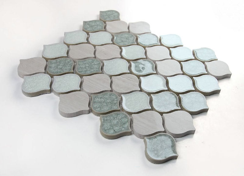 Mosaic Crackle Glass Tile Arabesque Shape - Sea Green