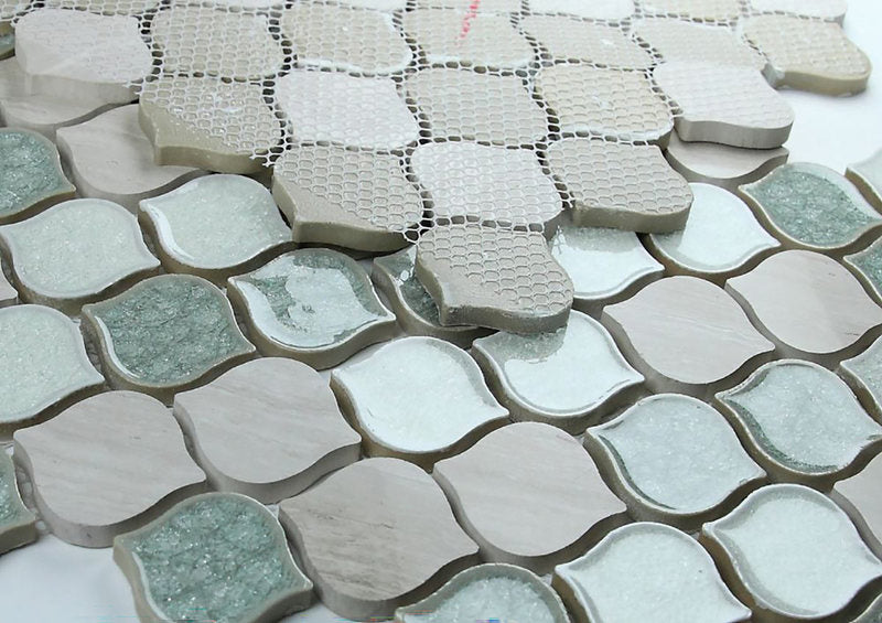 Mosaic Crackle Glass Tile Arabesque Shape - Sea Green