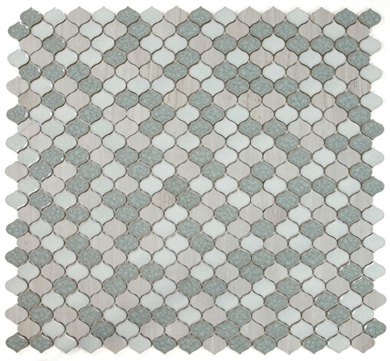 Mosaic Crackle Glass Tile Arabesque Shape - Sea Green