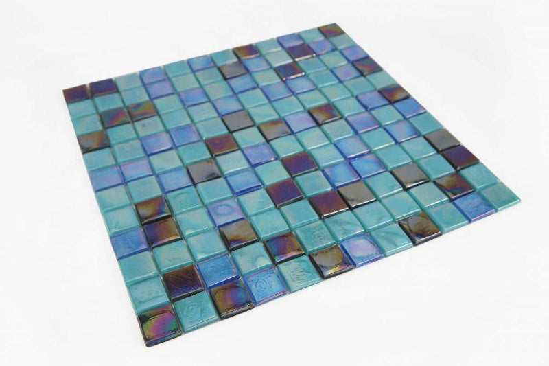 Mosaic Glass Tile Squares - Iridescent Black