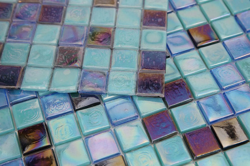 Mosaic Glass Tile Squares - Iridescent Black