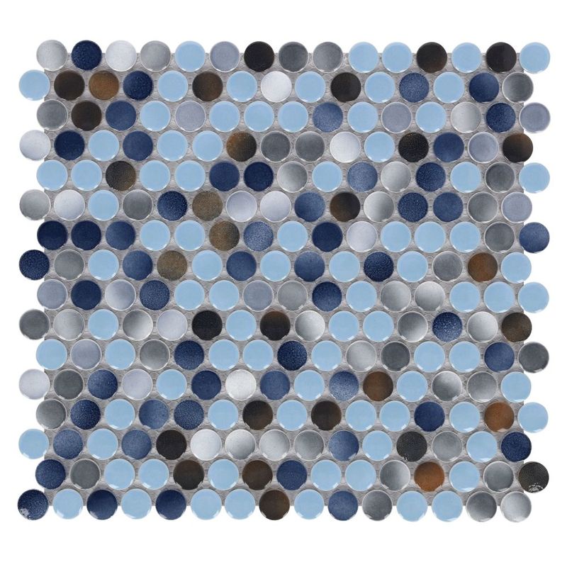 Mosaic Handmade Porcelain Penny Round - Blue Grey Brown