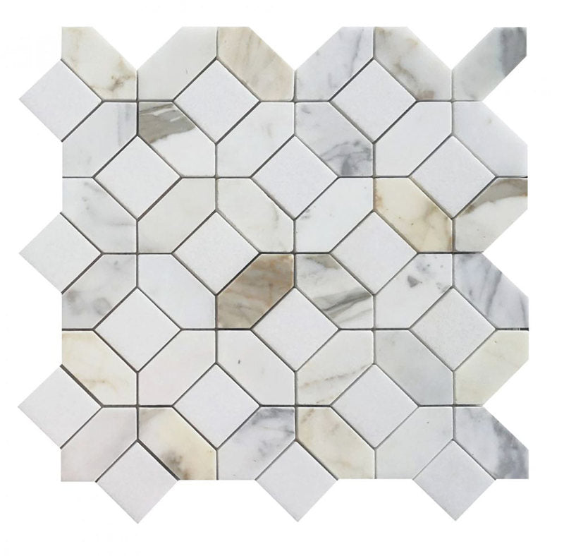 Mosaics Thassos and Calacatta Marble Hexagon Pattern - White