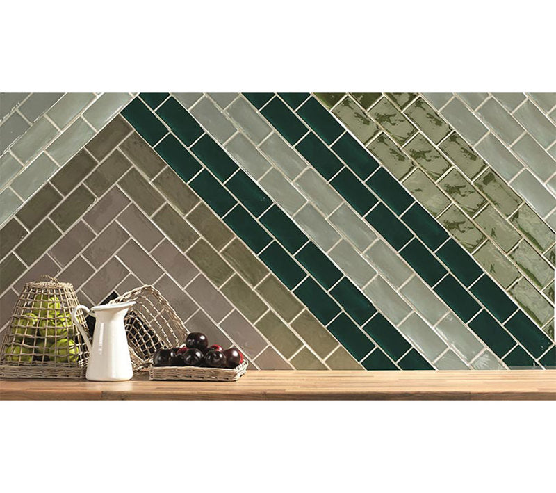 Kaleidoscope Handmade Ceramic Tile 3x6 - Olive Green