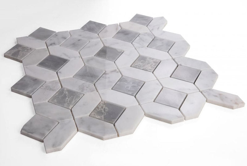 Mosaics Carrara n Bardiglio Marble Hexagon Pattern - Grey White