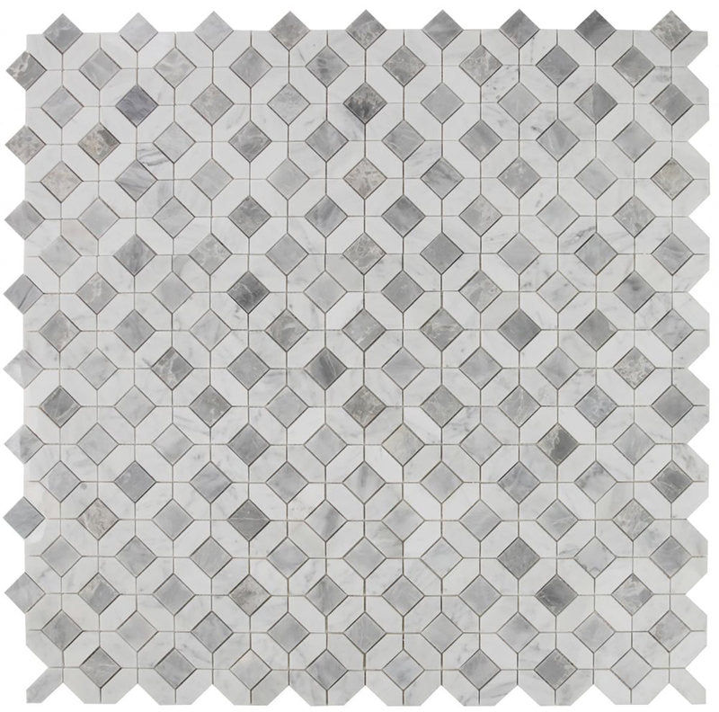 Mosaics Carrara n Bardiglio Marble Hexagon Pattern - Grey White