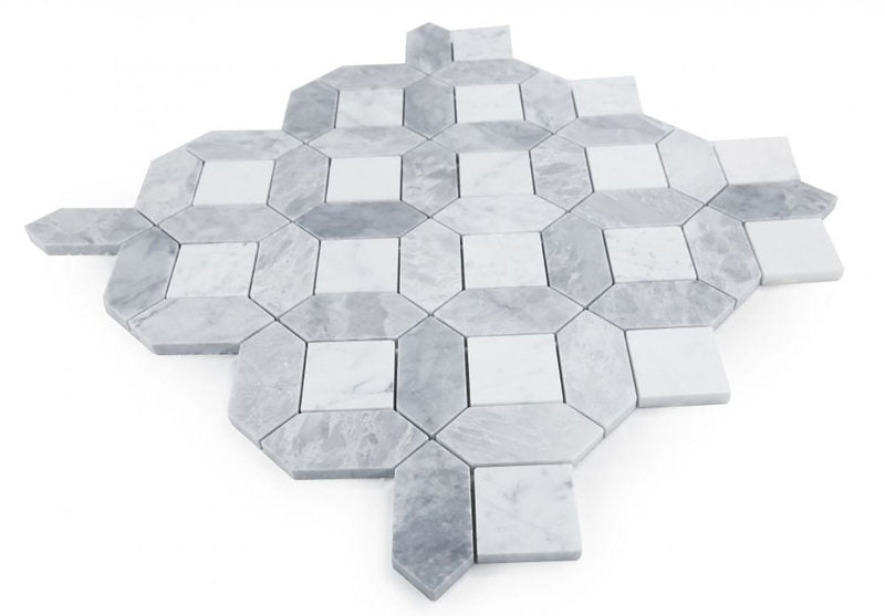 Mosaics Carrara and Bardiglio Marble Hexagon Pattern - Dusk