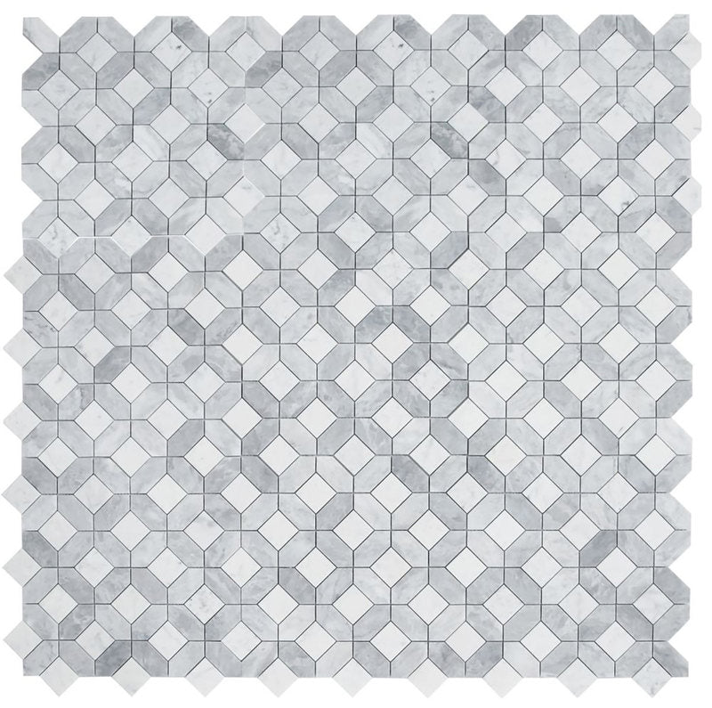 Mosaics Carrara and Bardiglio Marble Hexagon Pattern - Dusk