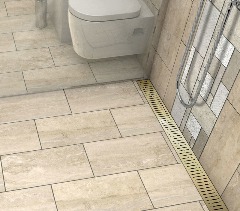 Quartz Linear Shower Drain Wave - Satin Brass