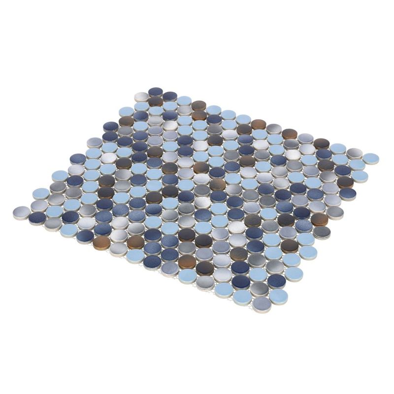 Mosaic Handmade Porcelain Penny Round - Blue Grey Brown
