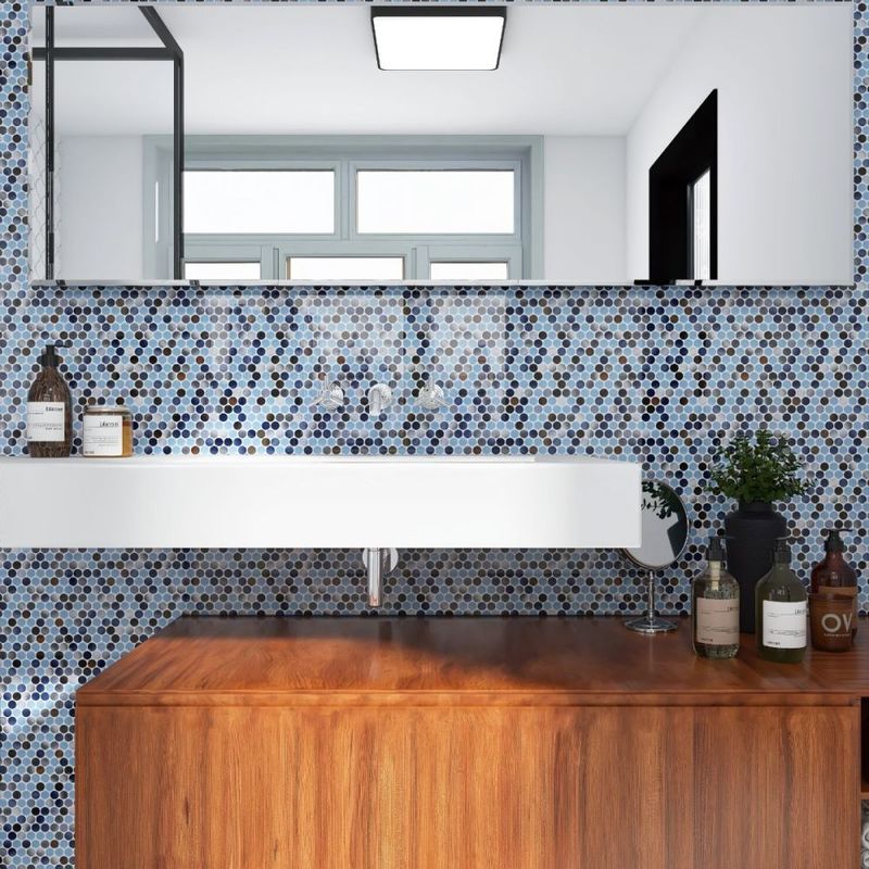 Mosaic Handmade Porcelain Penny Round - Blue Grey Brown