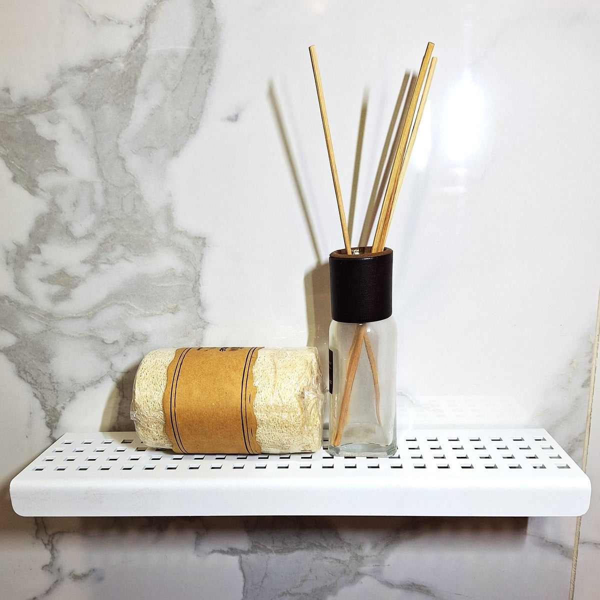 SereneDrains Shower Shelf Stainless Steel - Traditional Square - White