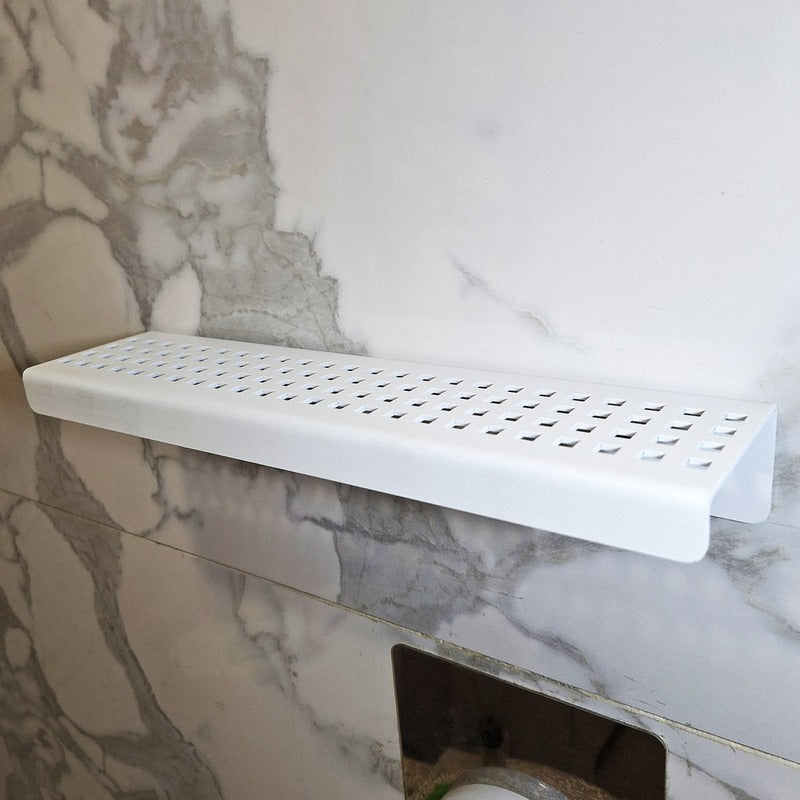 SereneDrains Shower Shelf Stainless Steel - Traditional Square - White