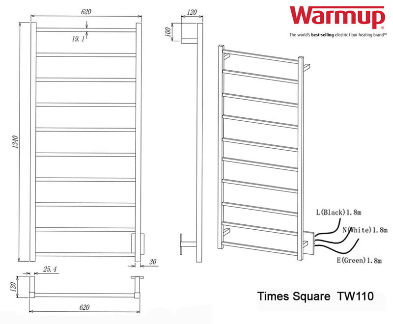 WarmUp Electric Towel Warmers - Designer Square HTR-110BN