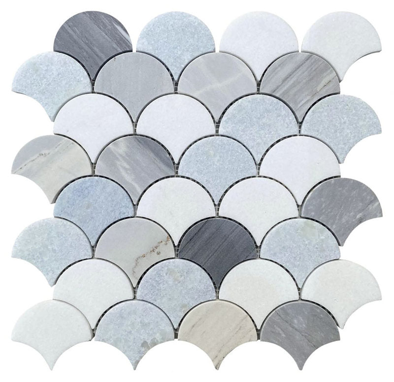 Mosaic Thassos Marble Fish Scale  - Deep Ocean