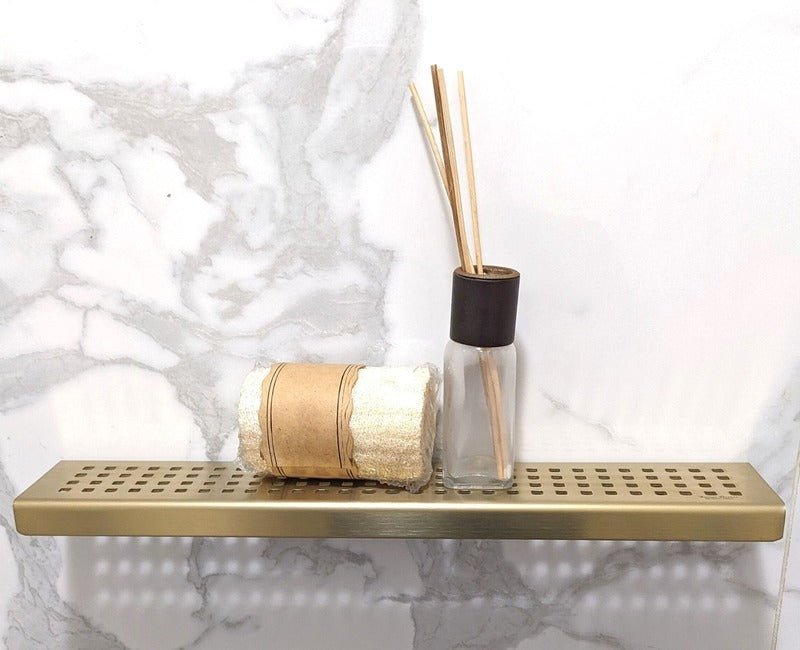 SereneDrains Shower Shelf Stainless Steel Traditional Square - Satin Gold