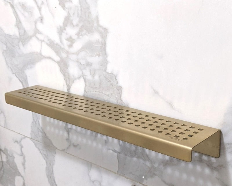 SereneDrains Shower Shelf Stainless Steel Traditional Square - Satin Gold