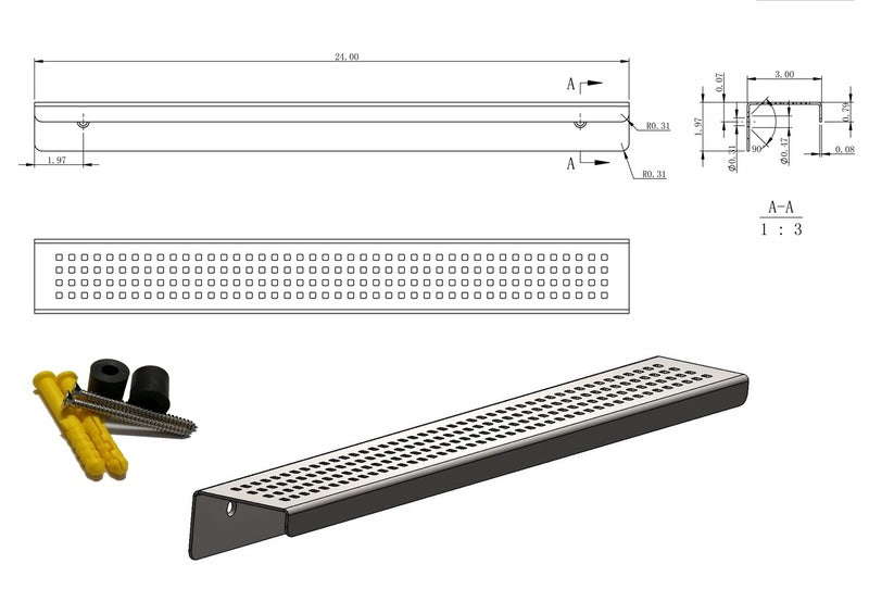 SereneDrains Shower Shelf Stainless Steel Traditional Square - Satin Gold