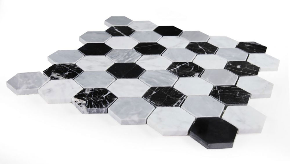 Mosaics Marble Calacatta and Marquinia Hexagon - Checker