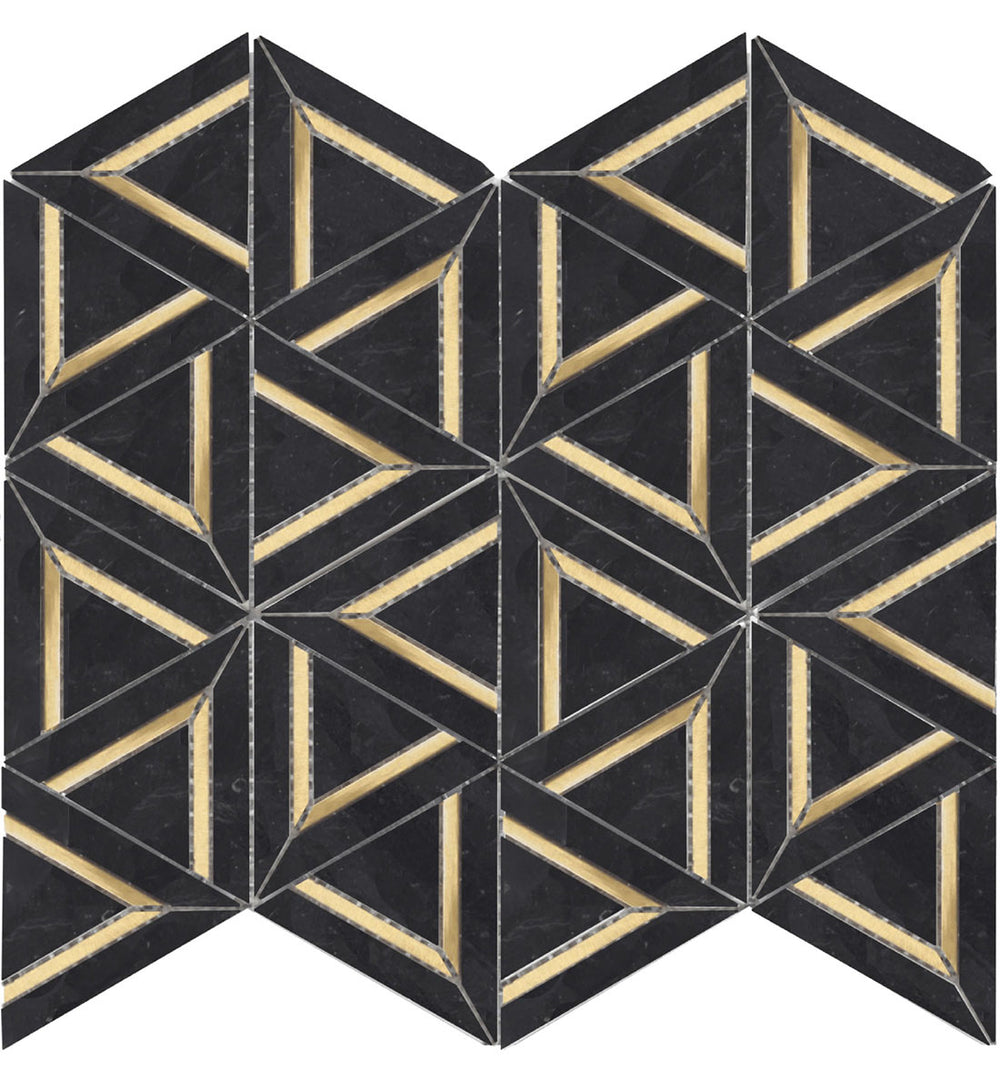 Mosaic Carrara Black Marble with Metal Geo - Black Gold