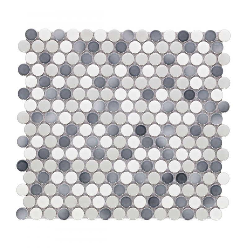 Mosaic Handmade Porcelain Penny Round - Mix Grey Glossy