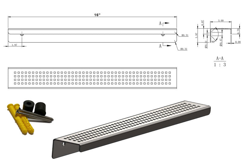 SereneDrains Shower Shelf Stainless Steel - Traditional Square - Brushed