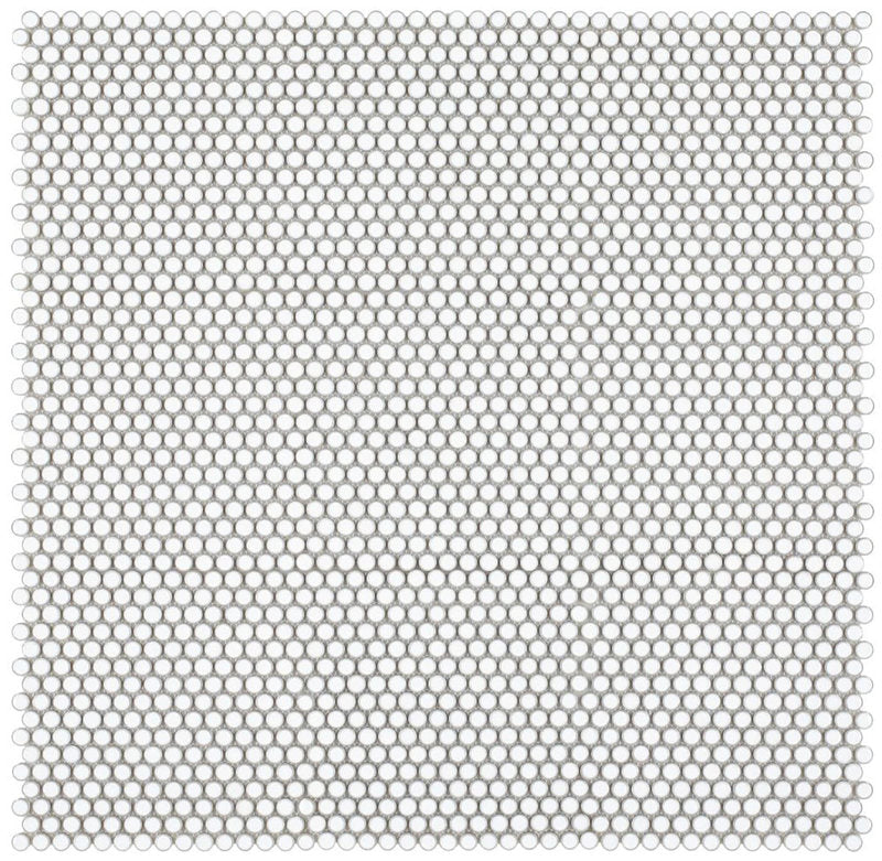 Mosaic Handmade Porcelain Penny Round - Fancy White