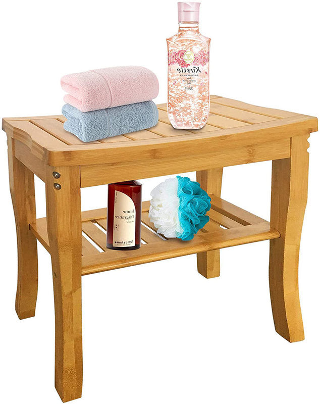 Bamboo Shower Bench Elegant design with Storage Shelf 18