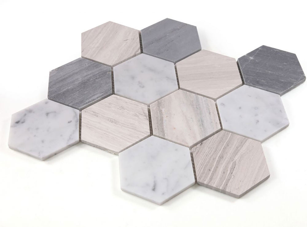 Mosaics Marble Carrara Hexagon 4x4 - Blue