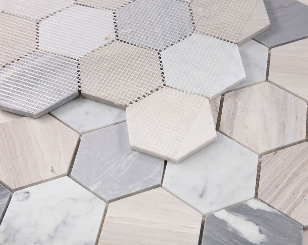 Mosaics Marble Carrara Hexagon 4x4 - Blue