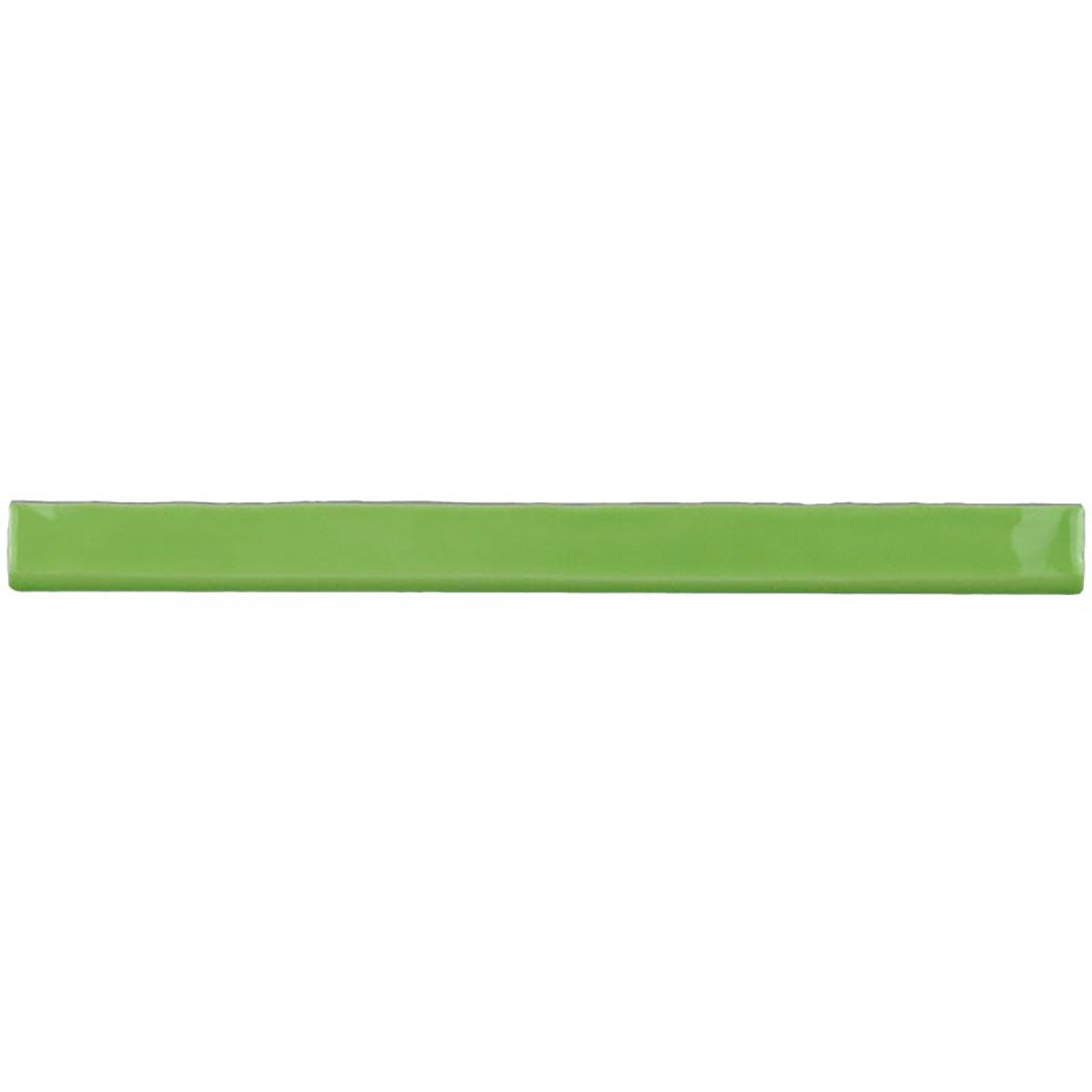 Glossy happy green ceramic bullnose trim tile with handcrafted Spanish artisan detailing