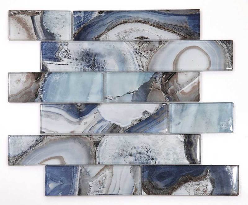 Mosaic Linear Glass Tiles - Shell Blue