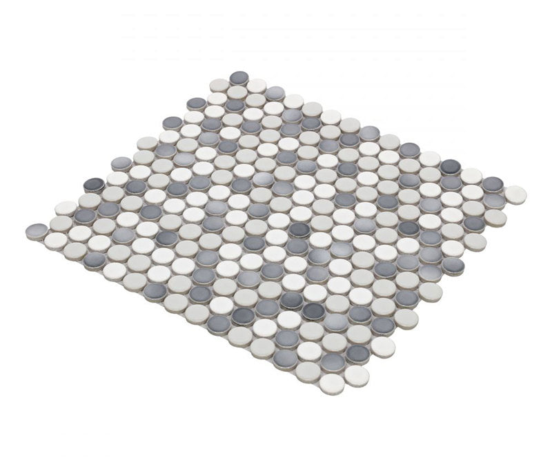 Mosaic Handmade Porcelain Penny Round - Mix Grey Glossy