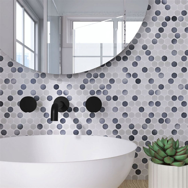 Mosaic Handmade Porcelain Penny Round - Mix Grey Glossy