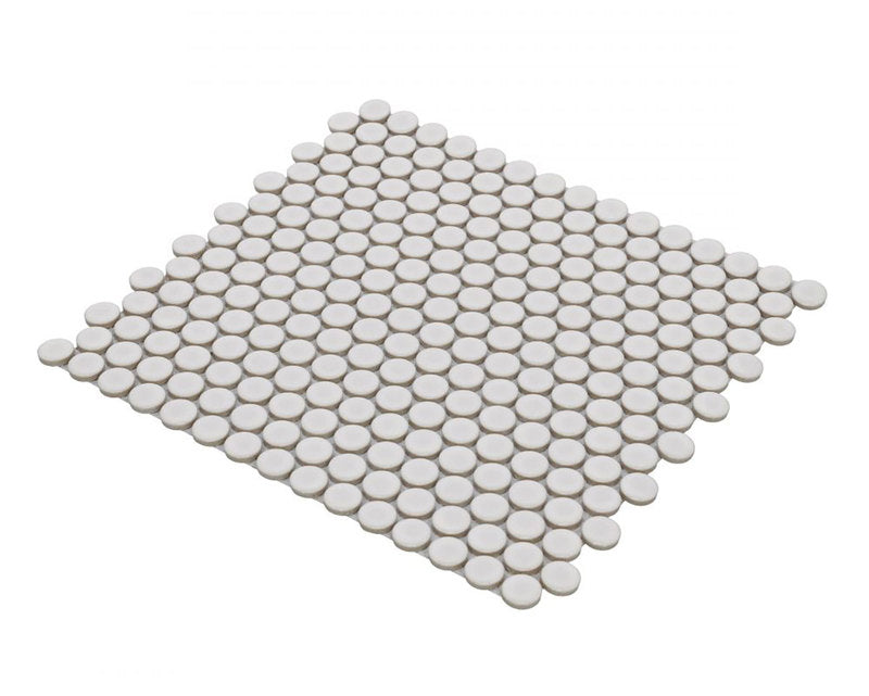 Mosaic Handmade Porcelain Penny Round - Natural Grey Glossy