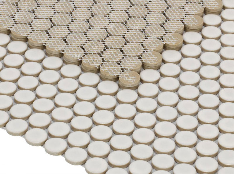 Mosaic Handmade Porcelain Penny Round - Natural Grey Glossy