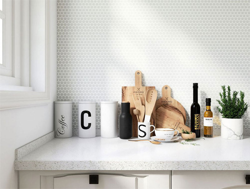 Mosaic Handmade Porcelain Penny Round - Natural Grey Glossy