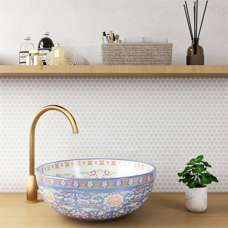 Mosaic Handmade Porcelain Penny Round - Natural Grey Glossy