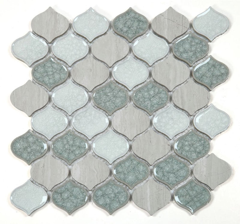 Mosaic Crackle Glass Tile Arabesque Shape - Sea Green