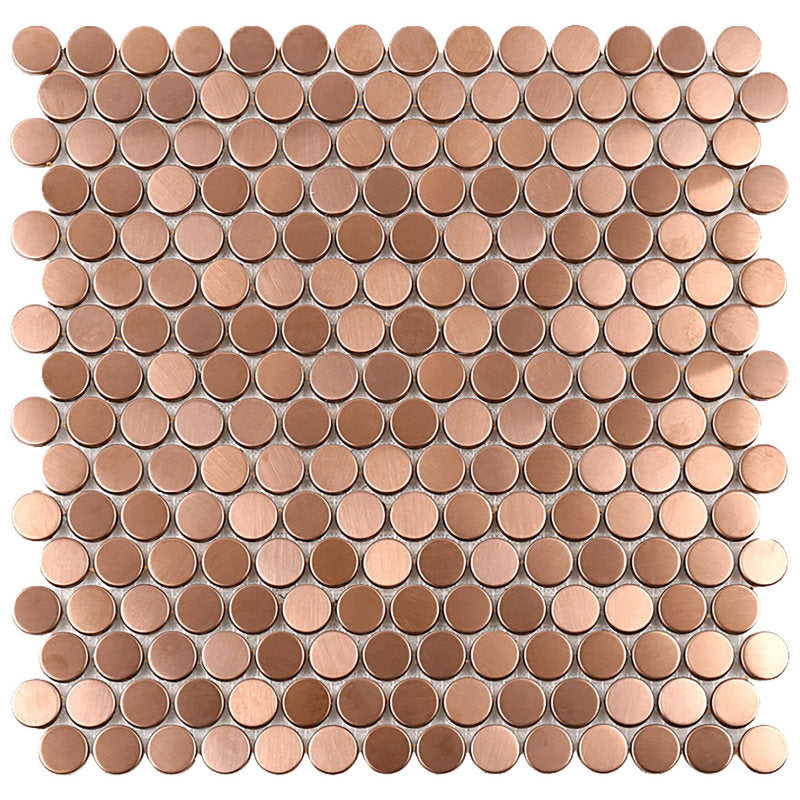 Mosaics Metal Tile Penny Round Rose Gold