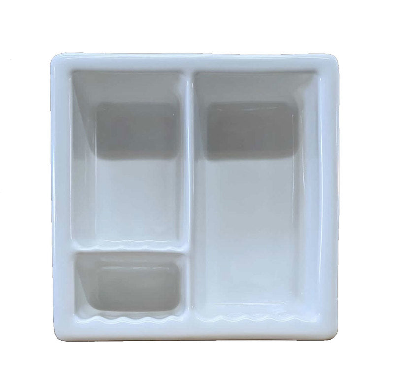 Recessed Shampoo Soap Porcelain 3 sections Ice White