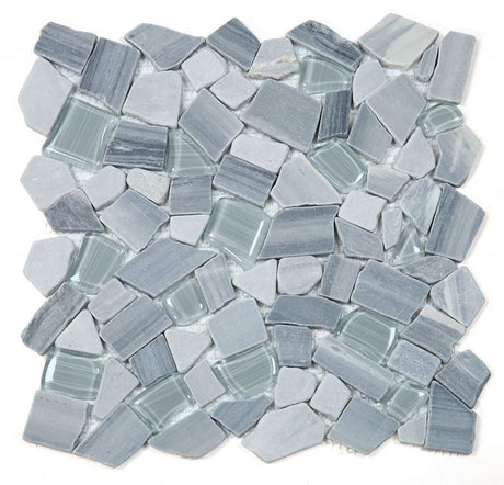 Marble and Glass Pebbles Mosaics Broken Shape - Blue White