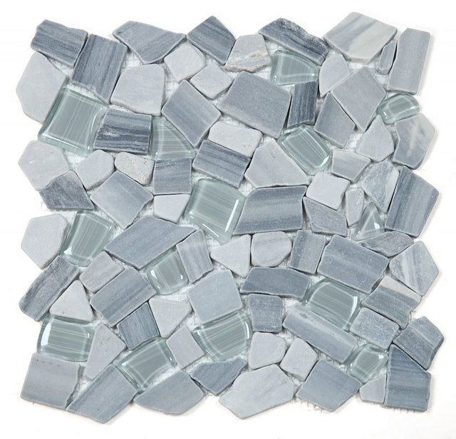 Marble and Glass Pebbles Mosaics Broken Shape - Blue White