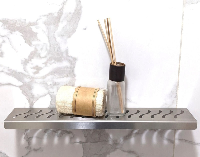 SereneDrains Shower Shelf Stainless Steel - Ocean Wave - Brushed
